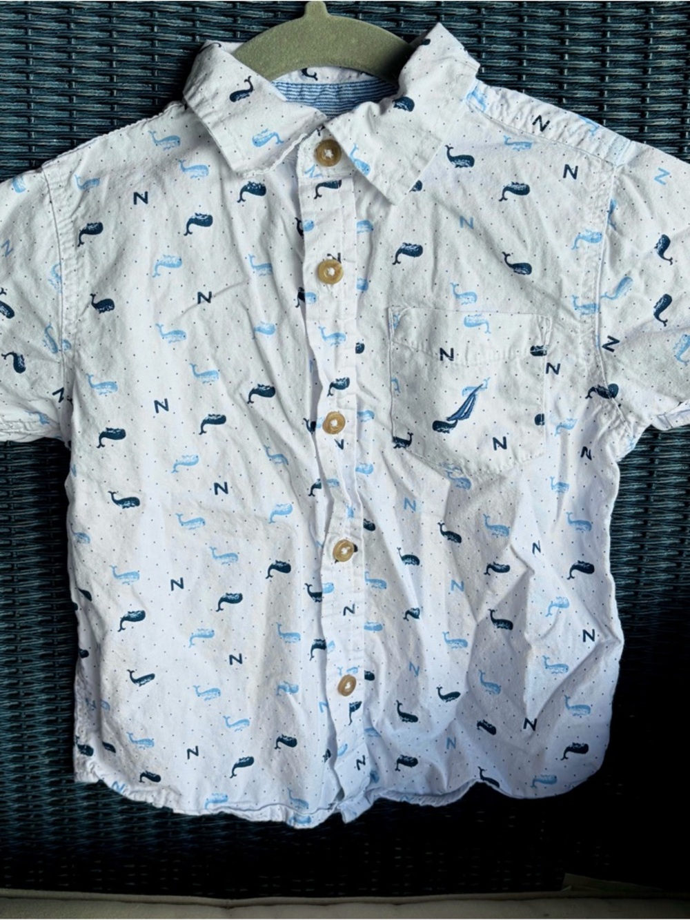 Boys Nautica White Short-Sleeve Button-Up Shirt with Blue Whale Print 3t ocean